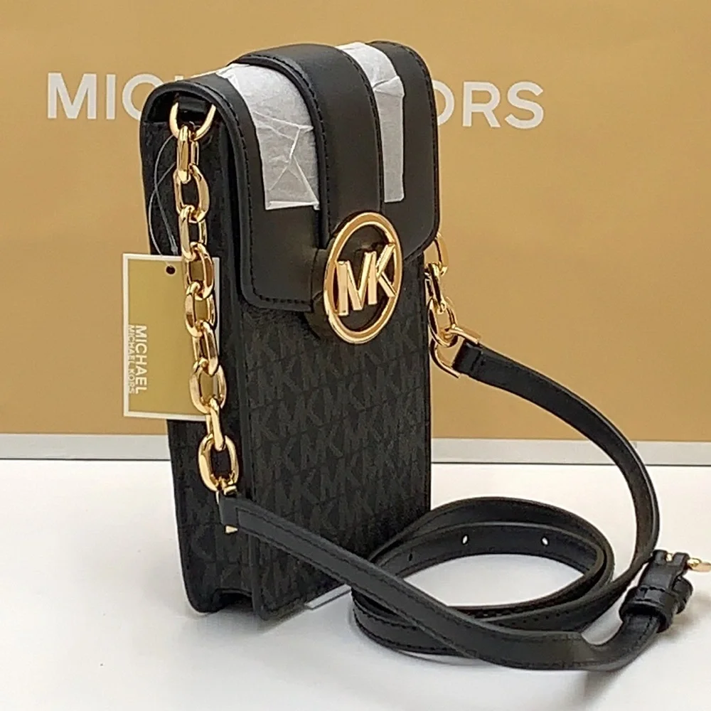 NWT MICHAEL KORS CARMEN SMALL NORTH SOUTH PHONE XBODY BLACK SIGNATURE MULTI COLO